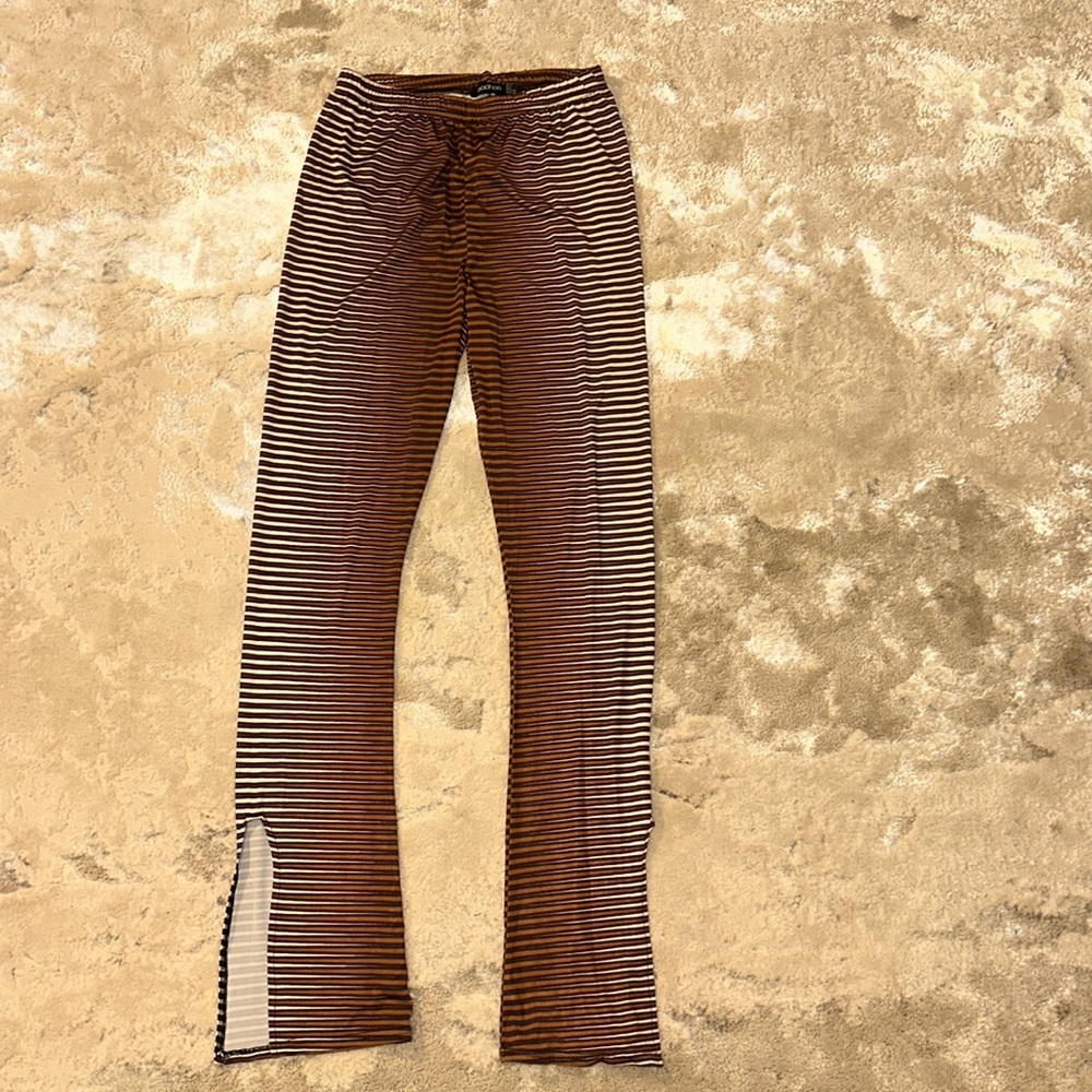 Boohoo pants brown striped